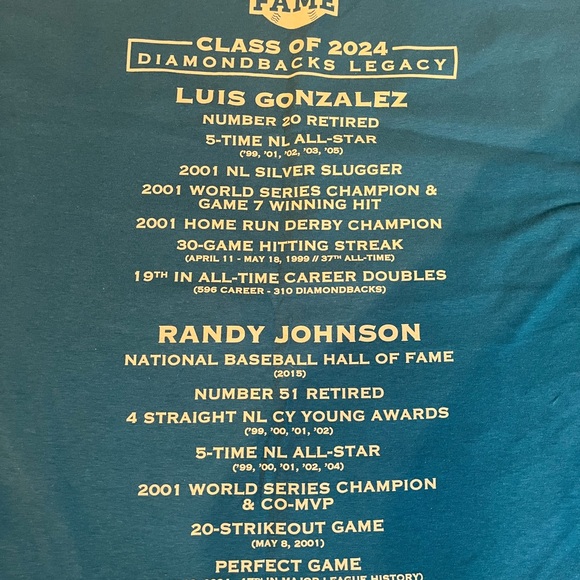 SGA Giveaway Arizona Diamondbacks Hail of Fame T-Shirt Size XL - Picture 5 of 7